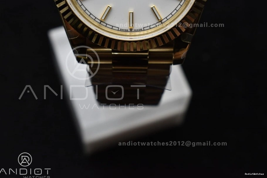 On 904L Dial YG Tungsten Bracelet Weighted White 40 Contemporary DayDate Steel Markers V A2836 GMF Stick 730 President 0901